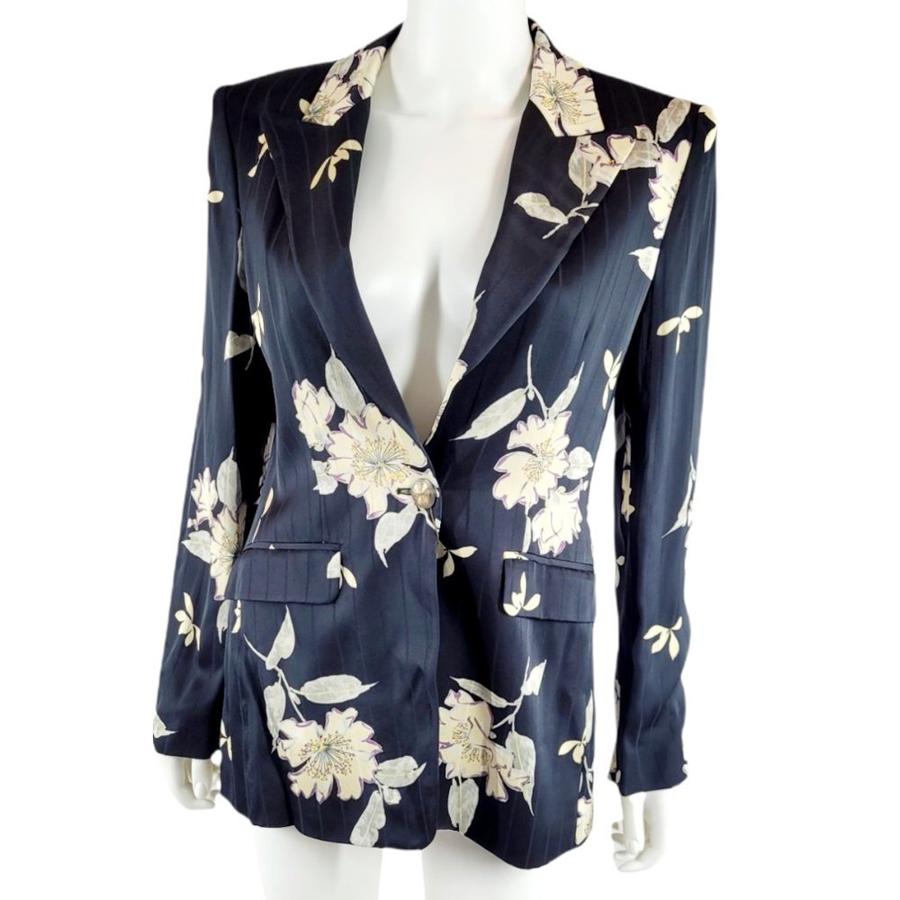 NEW Etro Spaced Plumeria Floral Print Pinstriped Blazer